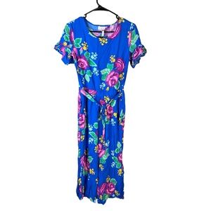 Matilda‎ Jane 435 Blue Floral Print Short Sleeve Tie Waist Jumpsuit Size 16